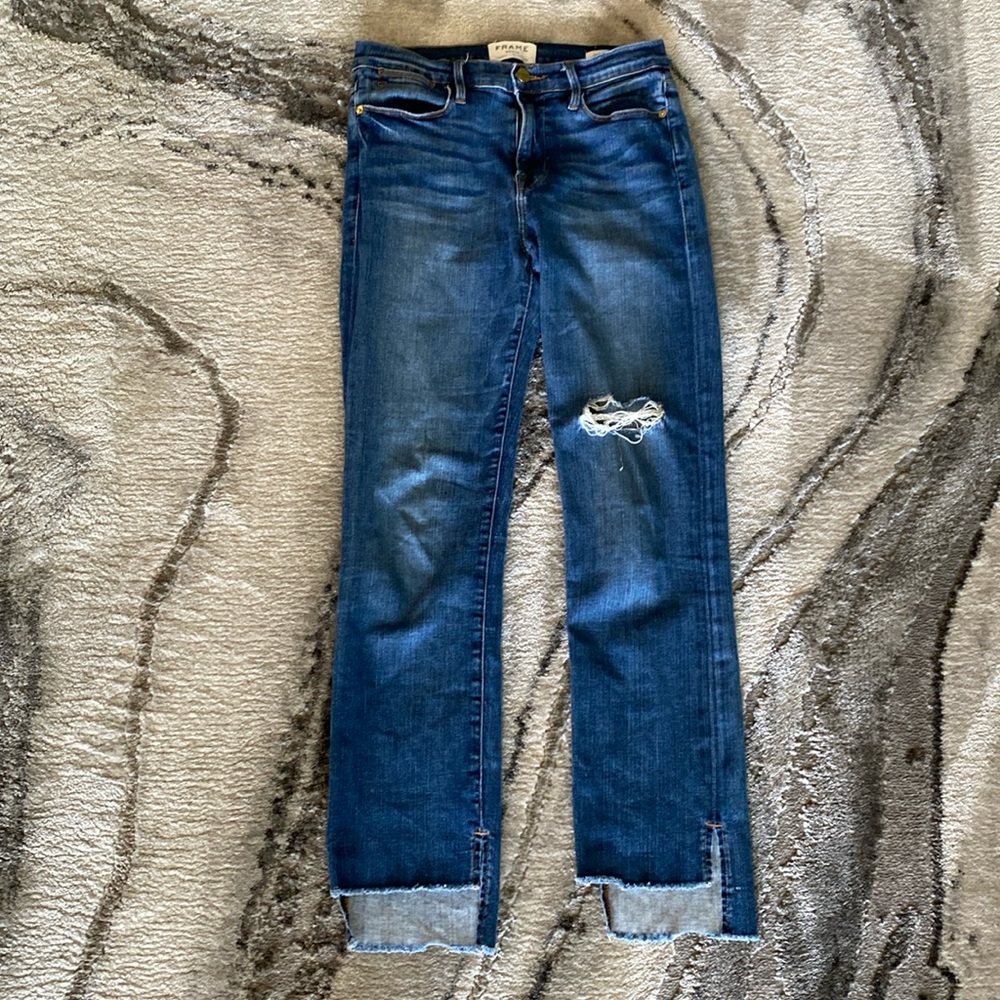 Frame The Charlotte High Rise Slim Straight Denim Medium Wash 28